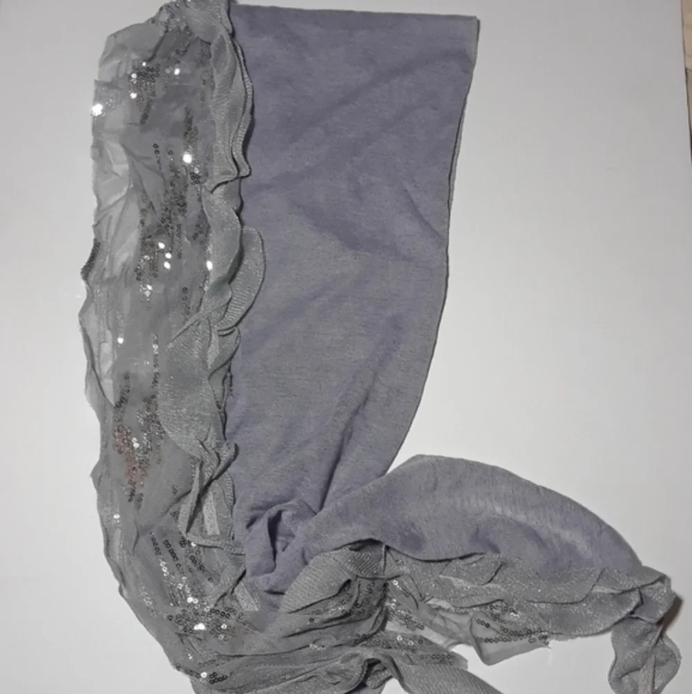 Mixed Materials Sequin Trimmed Frilly Scarf